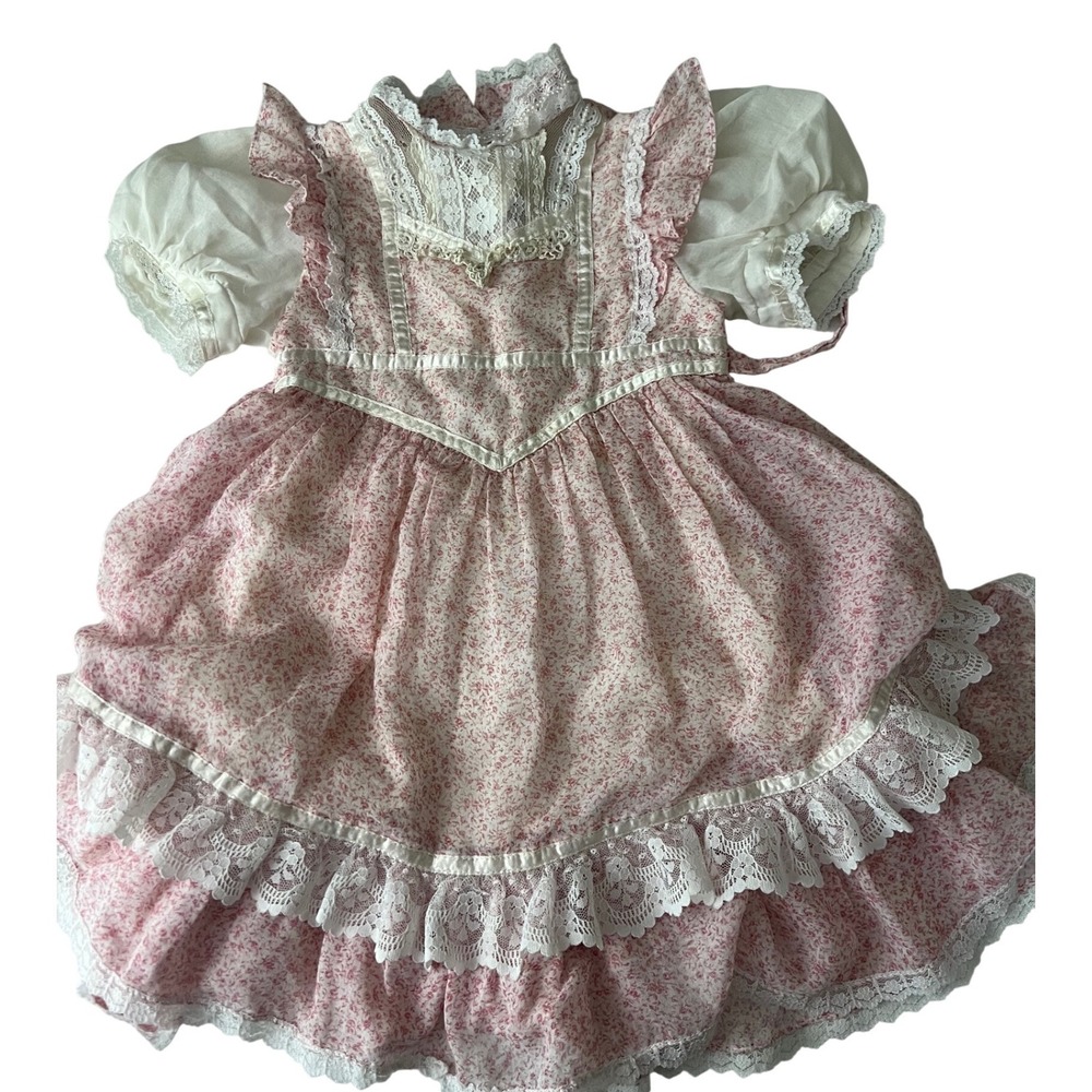 Gunne Sax Dress Kids Size 5 Pink Floral Lace Vintage Jeunes Filles by Jessica